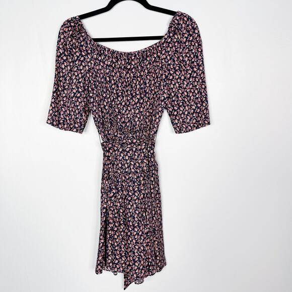 New Rebecca Taylor 0 Navy Blue Pink Francesca Floral Square Neck Short Dress - Picture 2 of 14